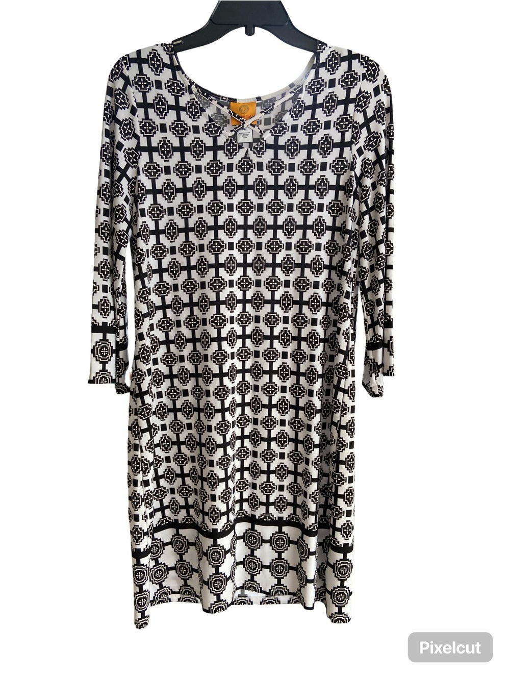 Ruby Rd. Black and White Geometric Asymmetrical Dress